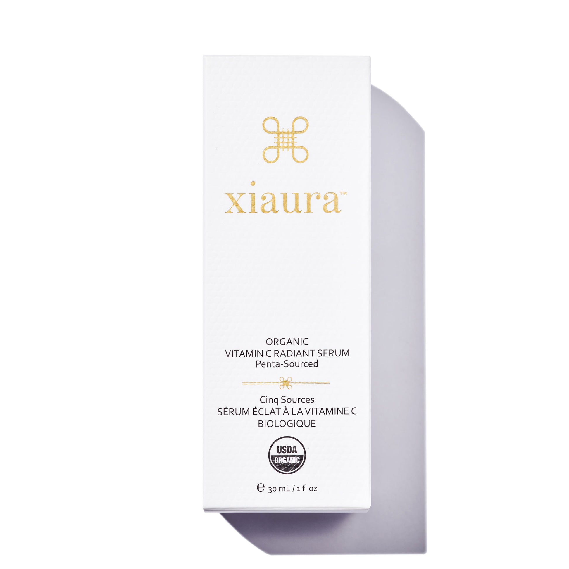 xiaura organic vitamin C radiant serum packaging on a white background